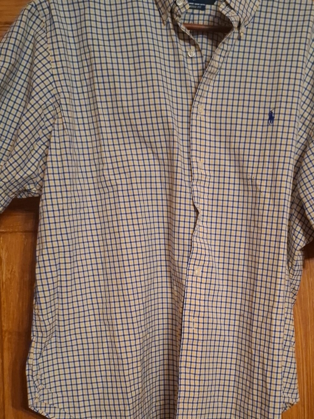 Polo by Ralph Lauren Beige and Blue Check Short Sleeve Button-Down Shirt